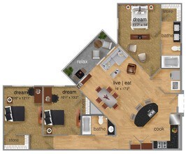 Three-bedrooms Two-Baths 2103 floor plan